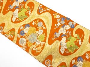 アンティーク　流水に菊・桐模様織り出し袋帯（着用可）